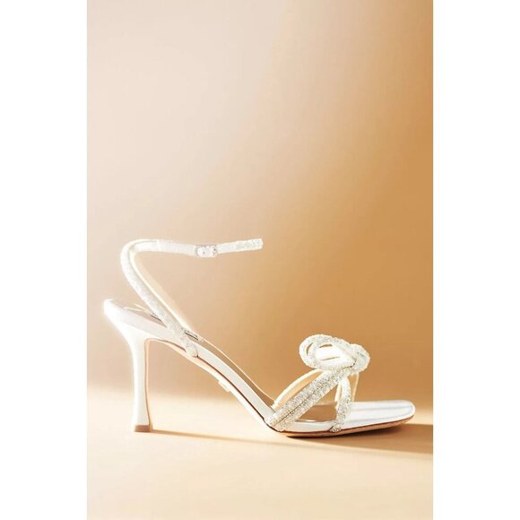 Badgley Mischka WHITE Satin Rhinestone Bow Elaine Heels Wedding 10 - Picture 2 of 6